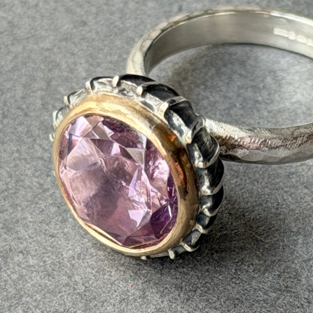 Ring - 12mm - Silver, Oxidised Silver, Gold & Purple Amethyst
