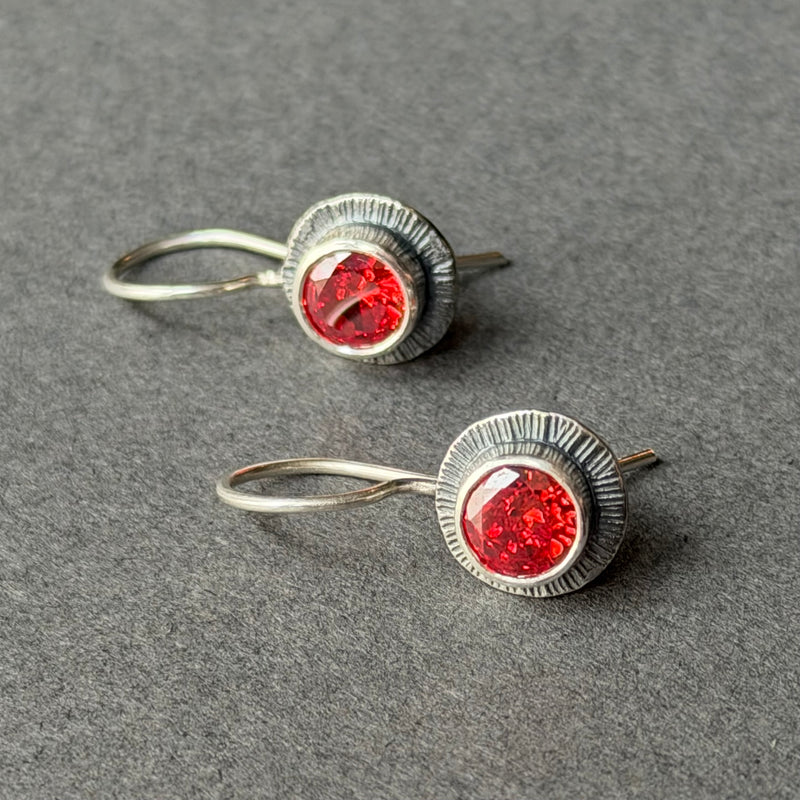 Landscape Drop Earrings - Oxidised Silver & Orange Zircon