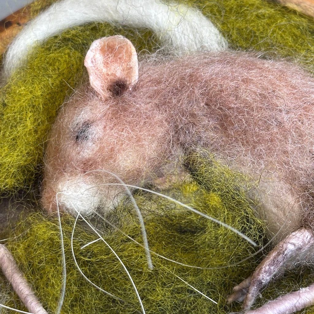 Needle Felted Mouse ‘Bubbles Asleep in a Wooden Pot’