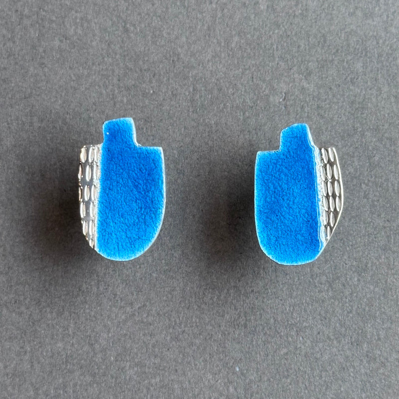 Earrings - Bottle Shape Studs - Blue Enamel