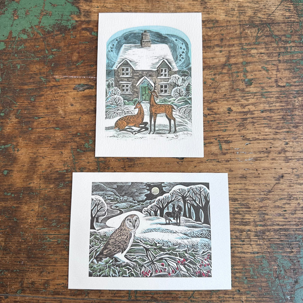 Notecards - Angela Harding - Christmas Cottage/Owl Flight