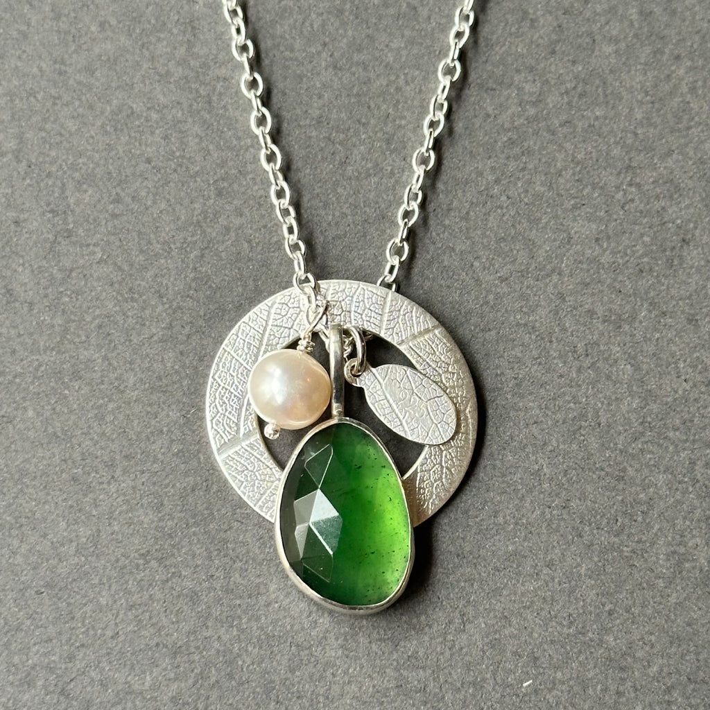 Leaf Charm Cluster Necklace with Serpentine