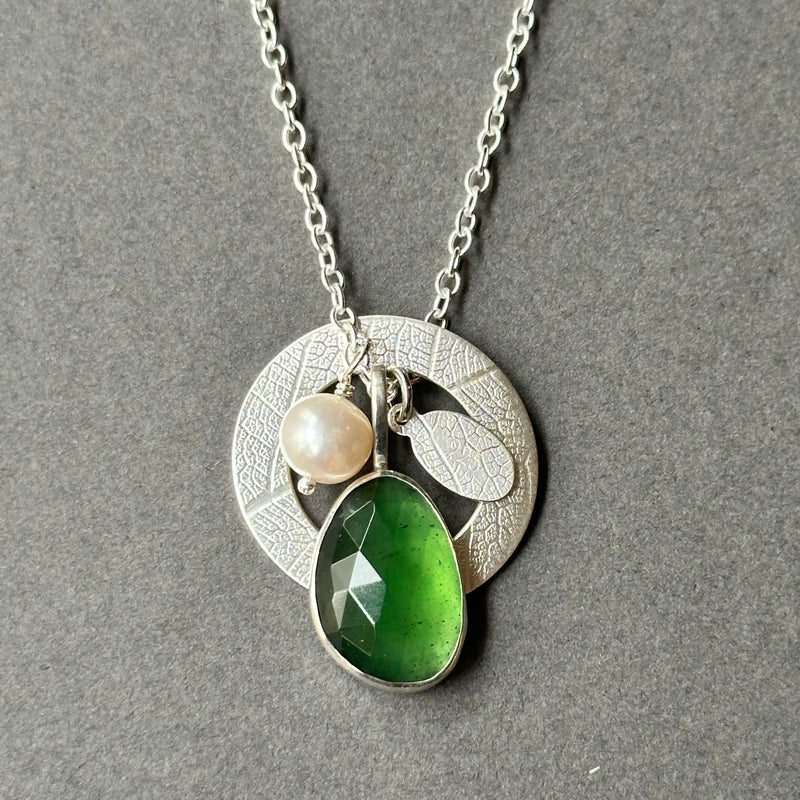 Leaf Charm Cluster Necklace with Serpentine