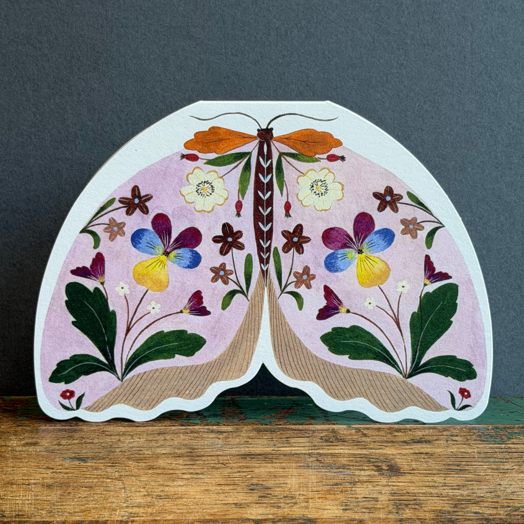 G/Card - Floral Moth Shaped Card - Pale Magenta