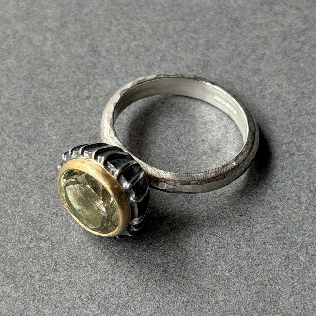 Ring - 10mm - Silver, Oxidised Silver, Gold & Green Amethyst