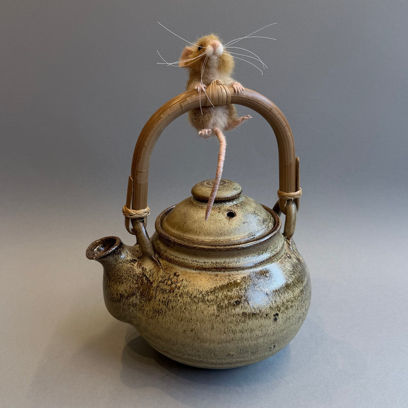 Needle Felted Ginger Mouse ‘Faye’ on a Vintage Teapot