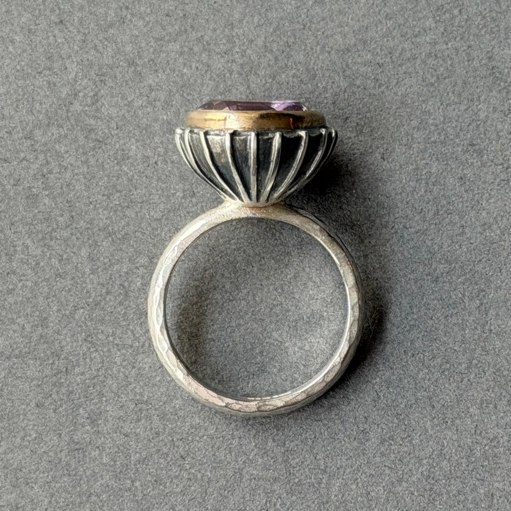 Ring - 12mm - Silver, Oxidised Silver, Gold & Purple Amethyst