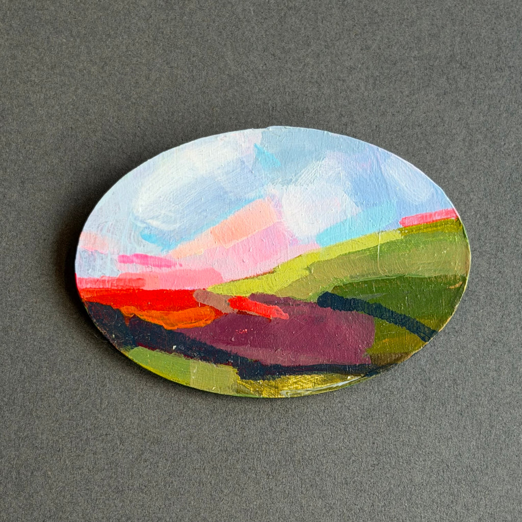 Hand-Painted Landscape Brooch - Oval