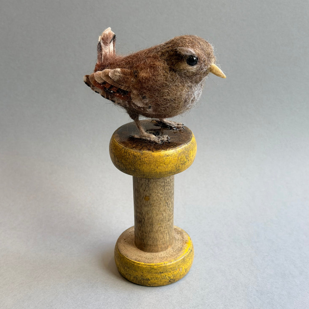 Needle Felted Wren on a Bobbin