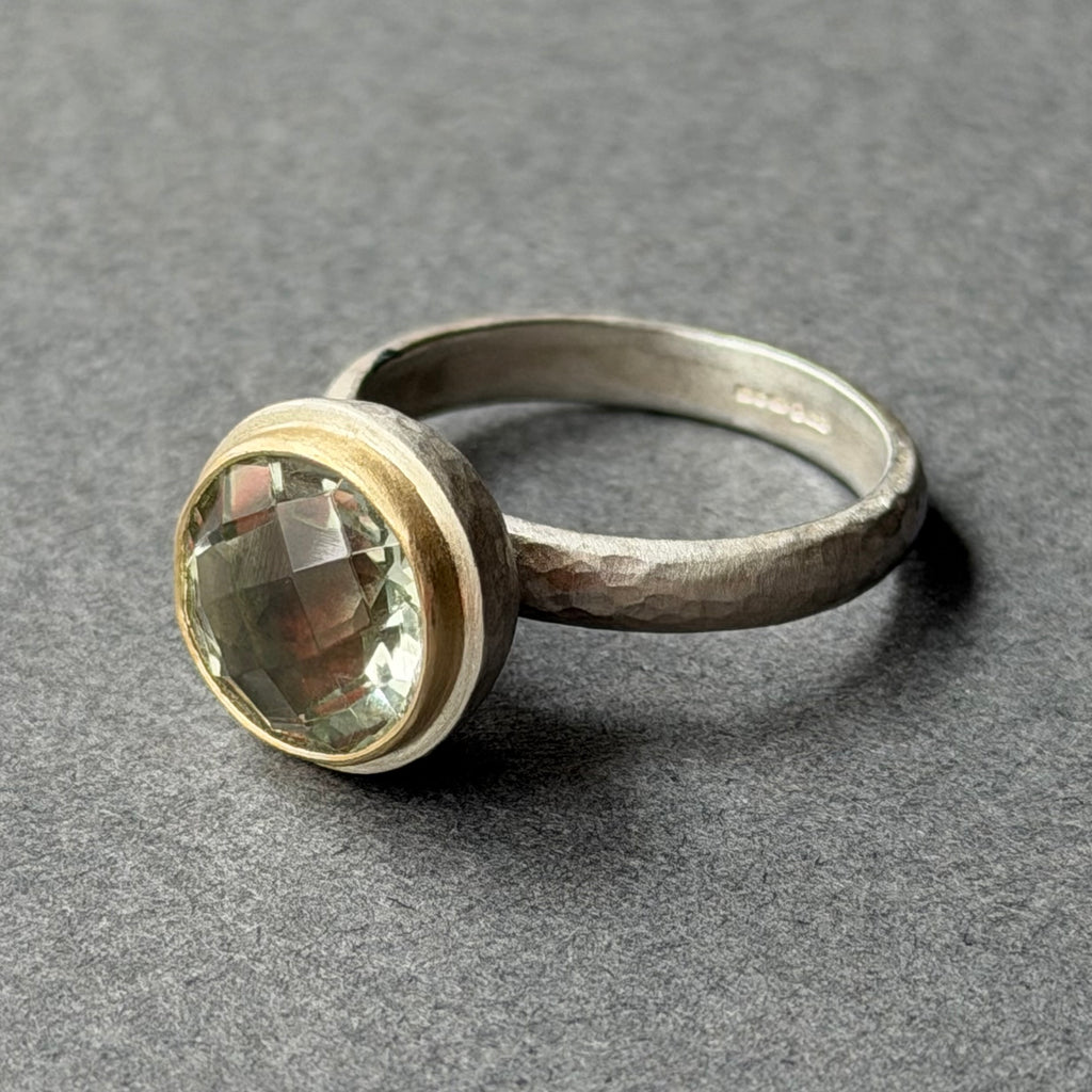 Ring - 10mm - Silver, Gold & Green Amethyst