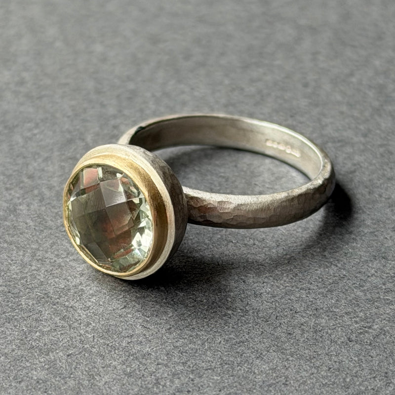 Ring - 10mm - Silver, Gold & Green Amethyst