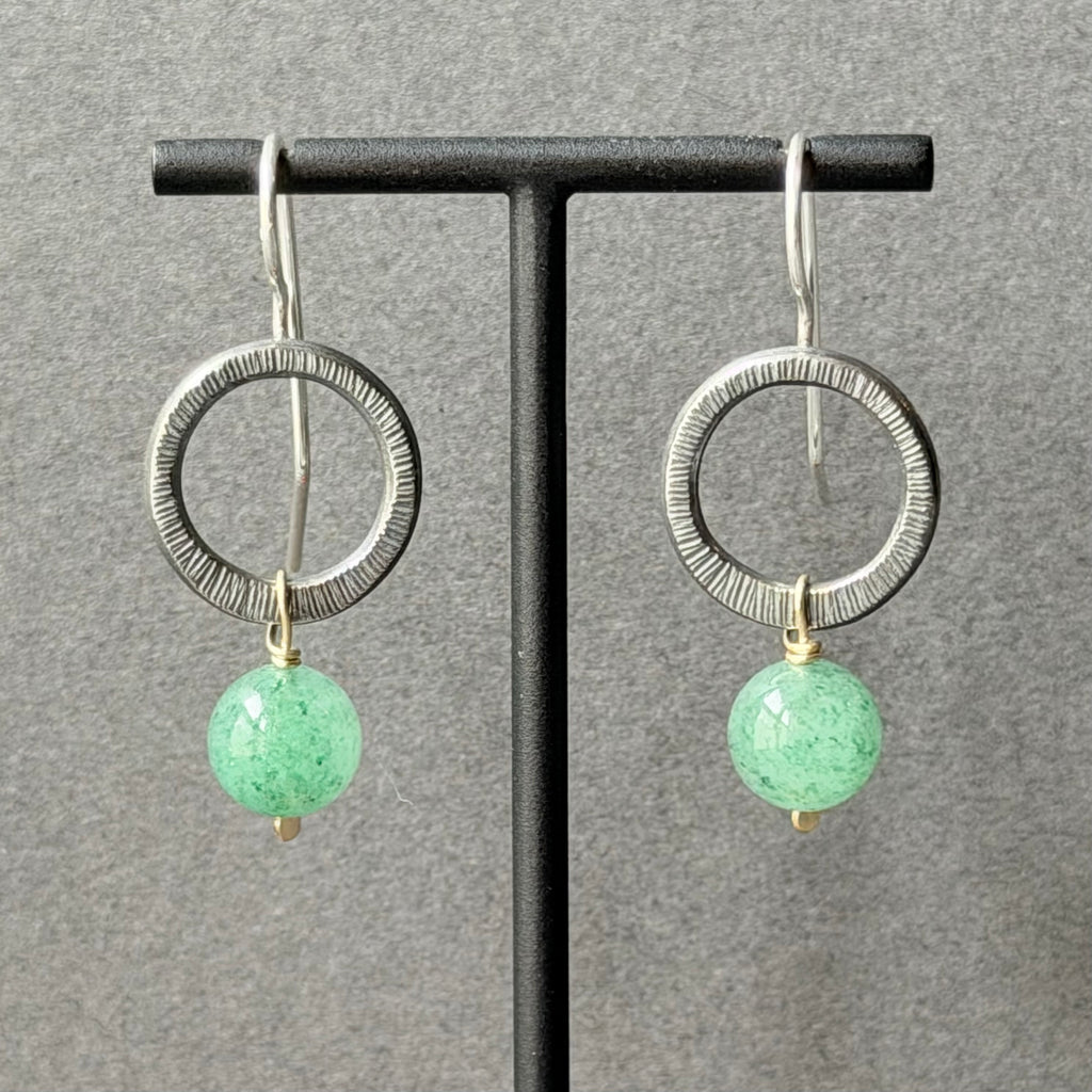 Landscape Drop Earrings - Oxidised Silver & Green Agate