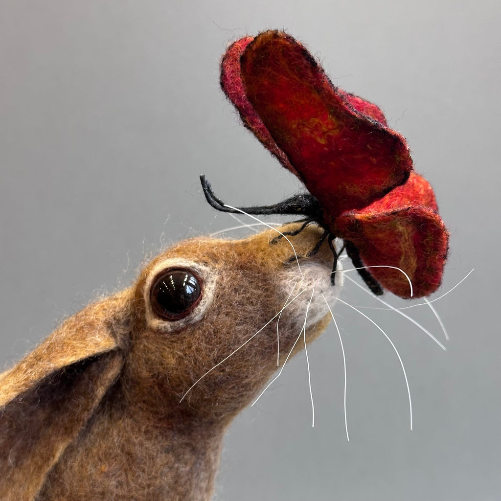 Needle Felted Hare ‘Fengorn with a Butterfly on a Bobbin’