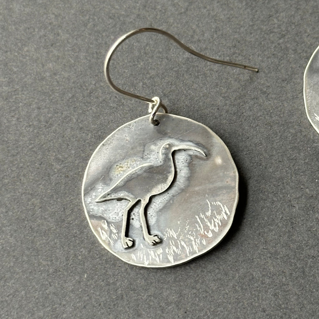Sterling Silver Drop Earrings - Curlew in the Mist - Large