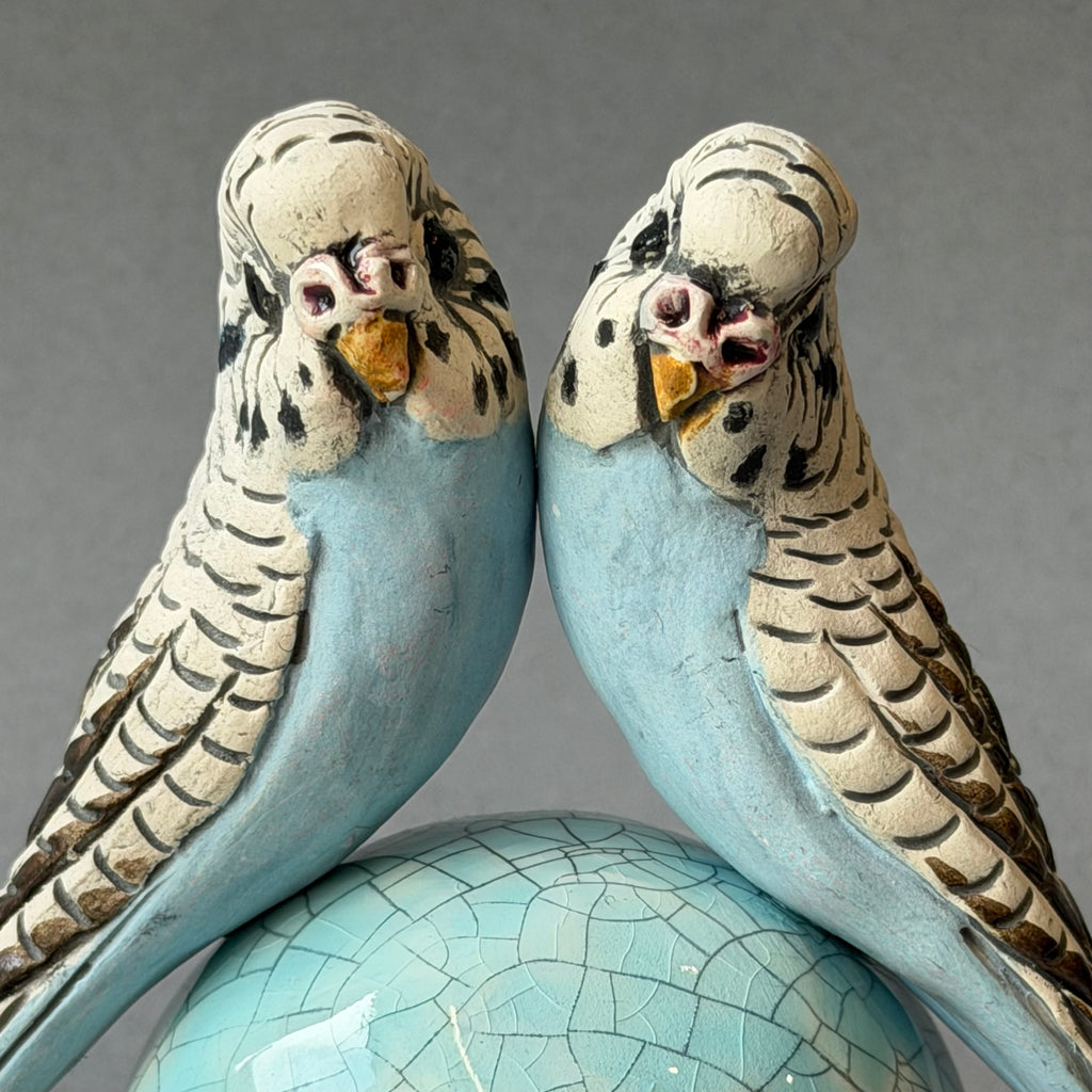 Ceramic Budgie - Pair on a Ball - Medium
