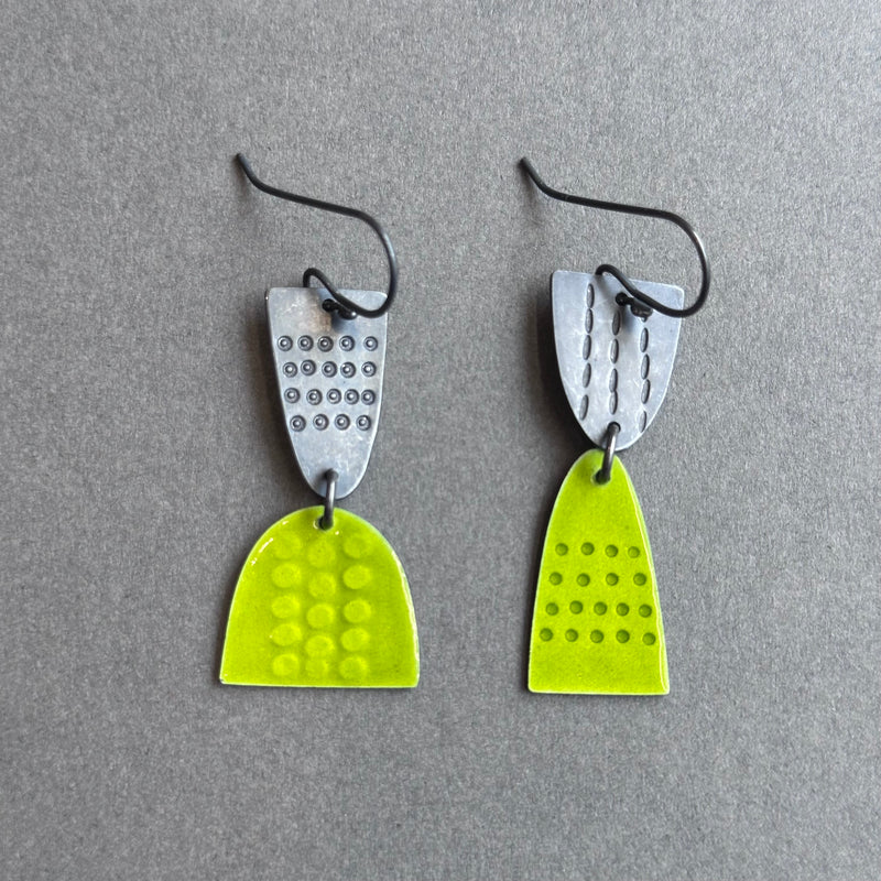 Earrings - Leonora - Mismatched - Spring Green Enamel