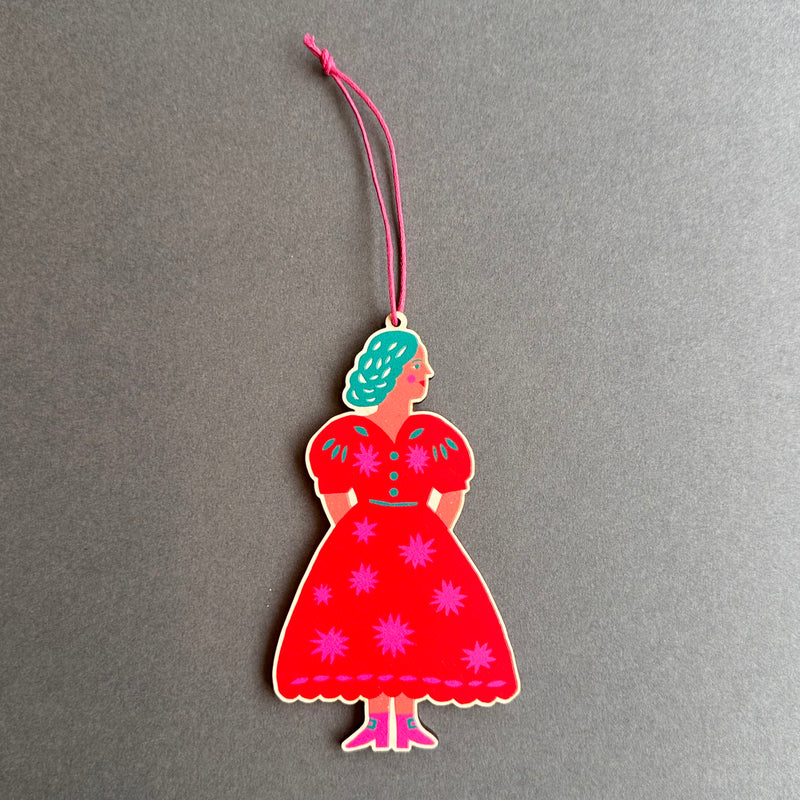 Printed Wooden Decoration 'Woman in Dress'