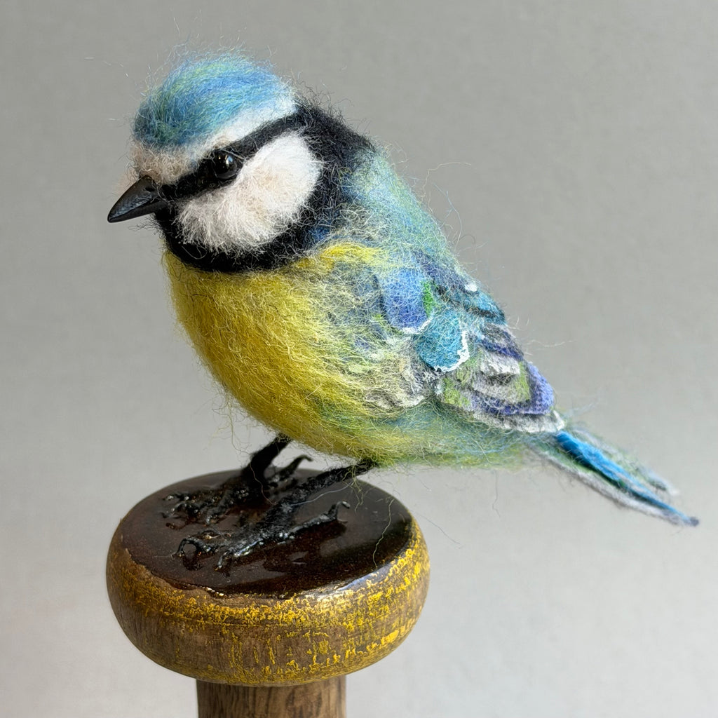 Needle Felted Blue Tit on a Bobbin