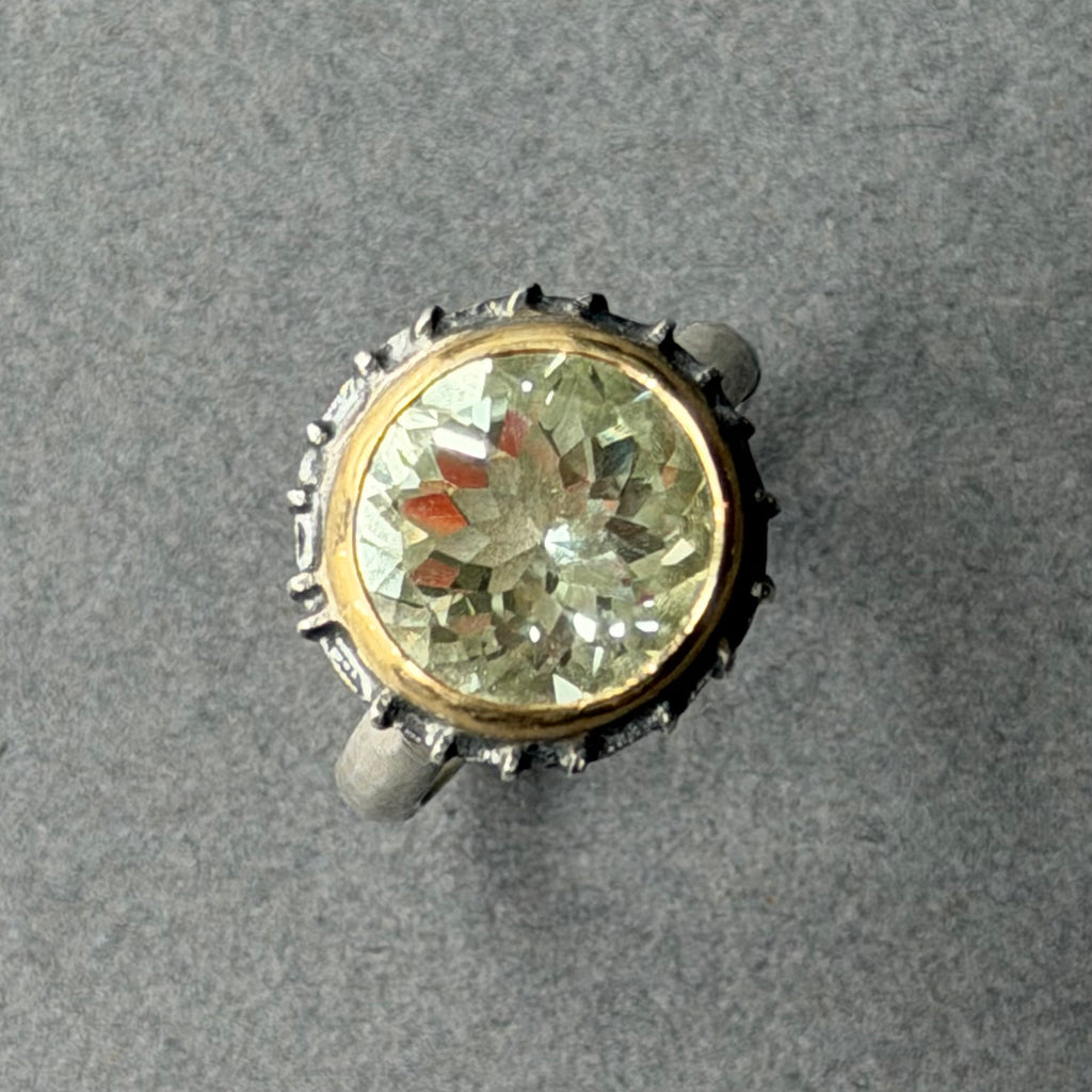 Ring - 12mm - Silver, Oxidised Silver, Gold & Green Amethyst