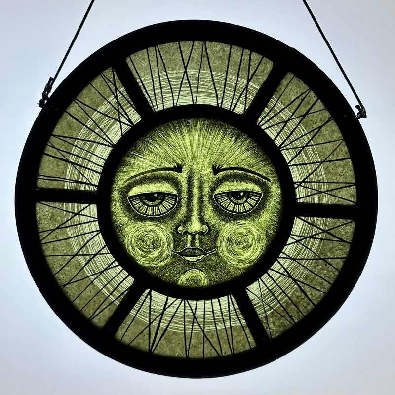 Stained Glass Round Face Panel ‘Green Glowy’