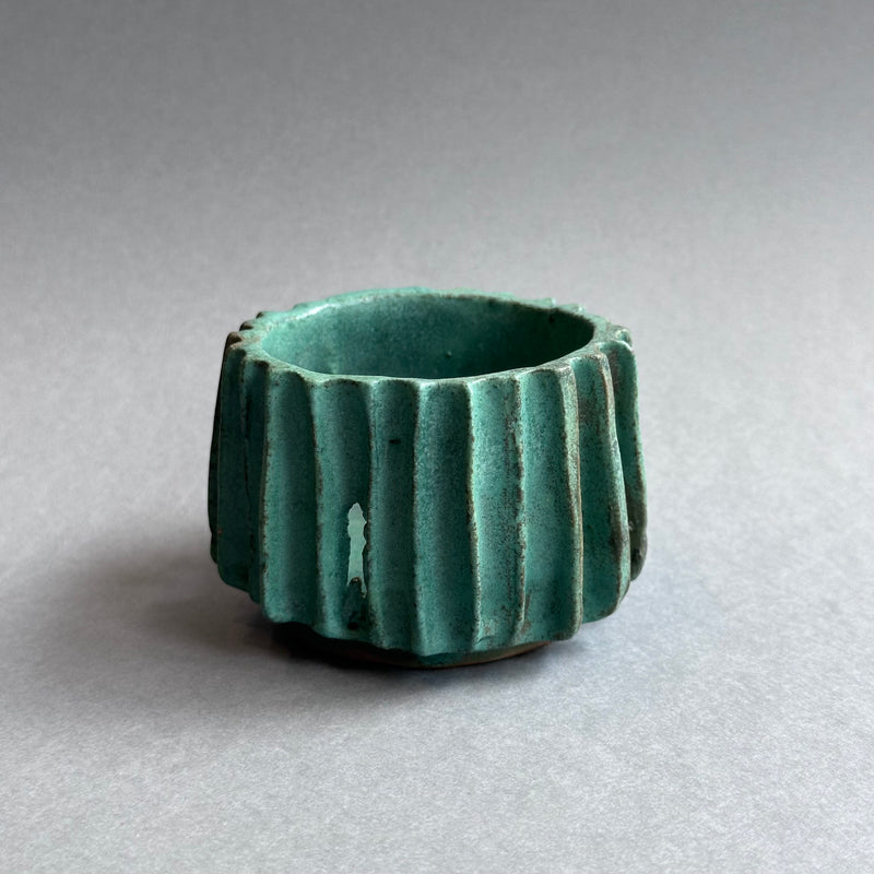 Kurinuki Tea Light Holder - Copper Oxide Glaze #H
