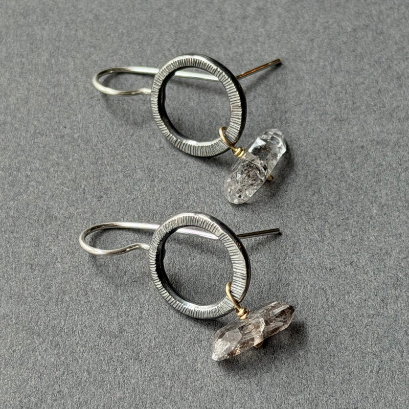 Landscape Drop Earrings - Oxidised Silver & Herkimer Diamond Quartz