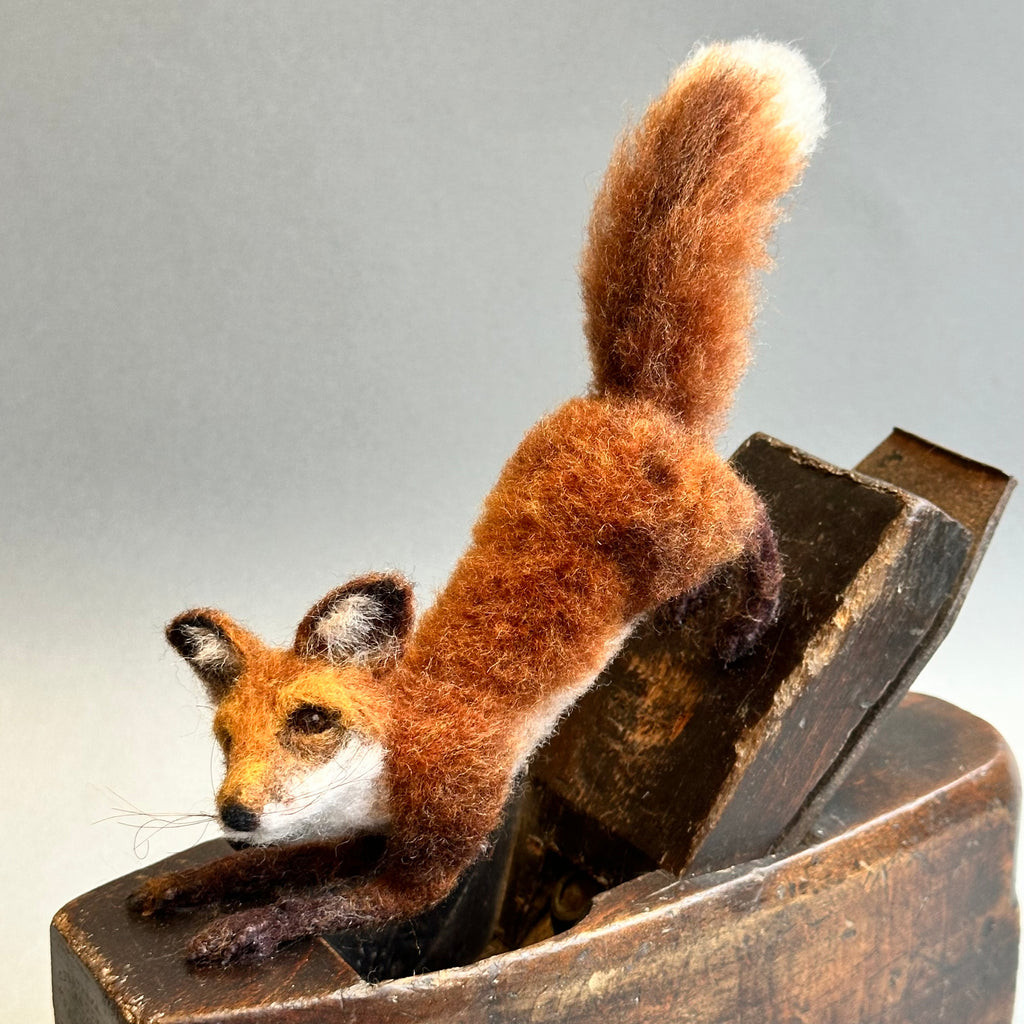 Needle Felted Fox ‘Bramble’ on a Vintage Plane