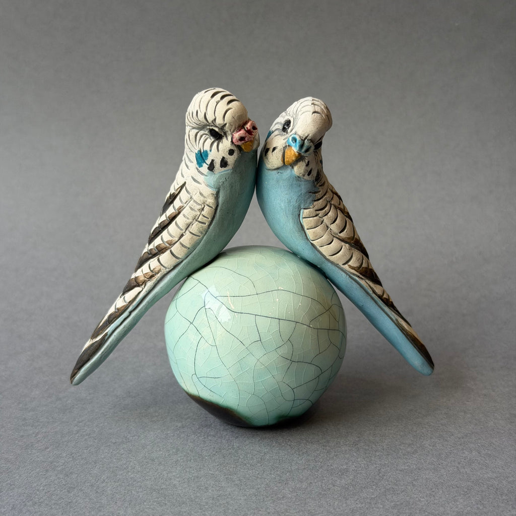 Ceramic Budgie - Pair on a Ball - Small