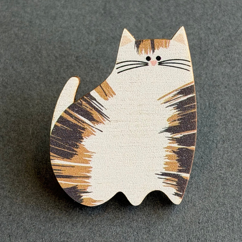 Wooden Pin Badge - Cat