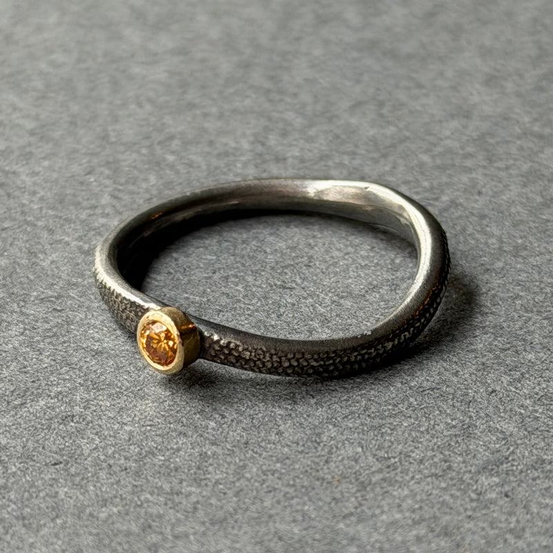 Ring - Oxidised Silver, High Quality Yellow Diamond