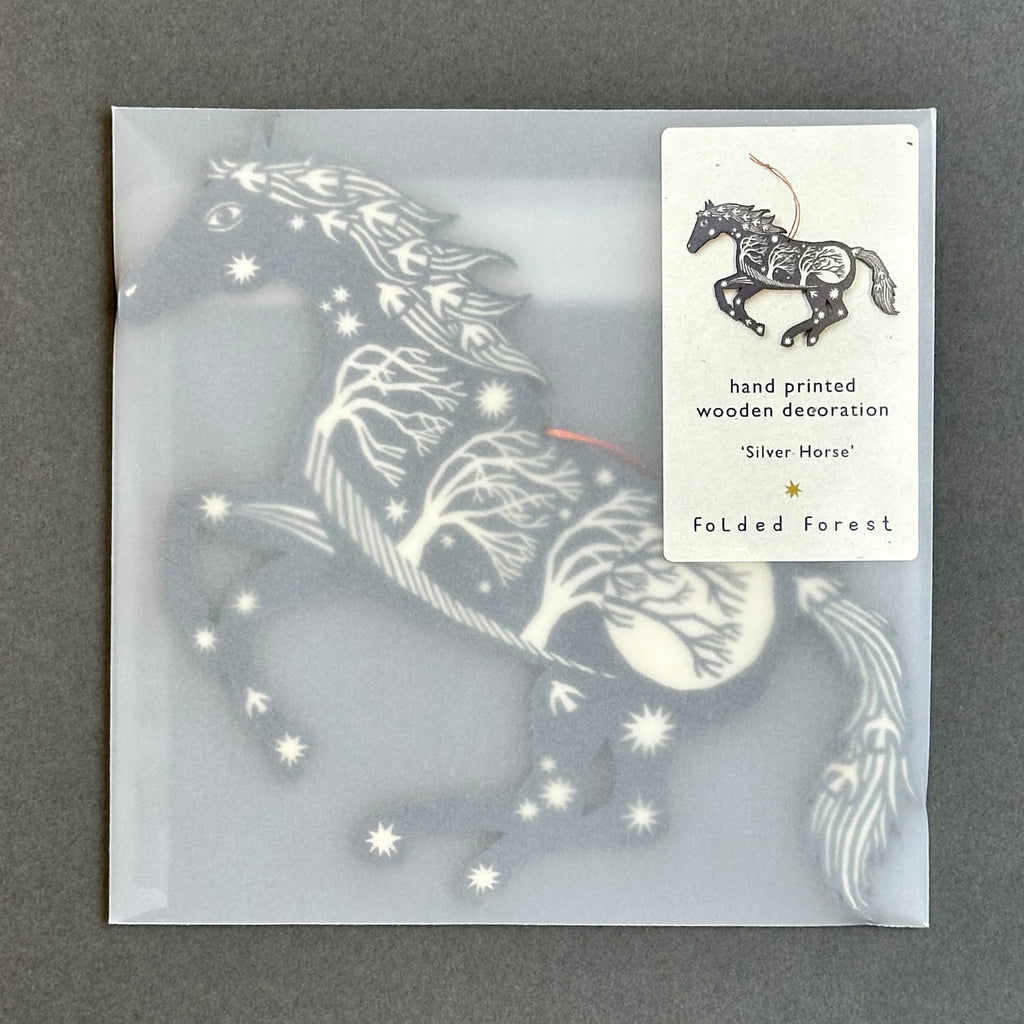 Screenprinted Wooden Decoration - Horse [Silver Grey]