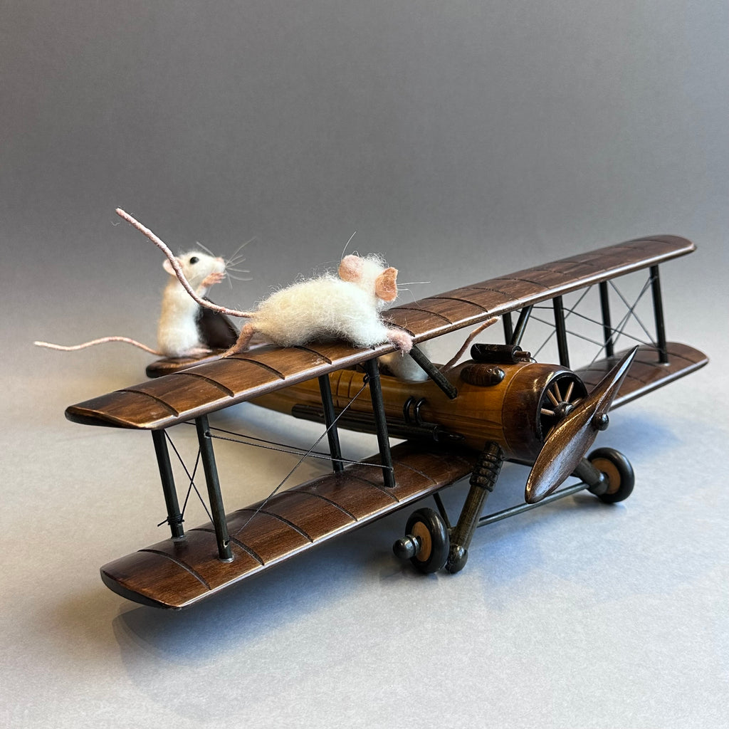 Needle Felted Mice & Wooden Plane ‘Octave & the Wright Bros’