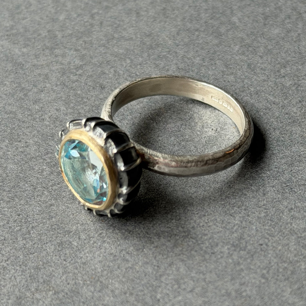 Ring - 10mm - Silver, Gold & Sky Blue Topaz
