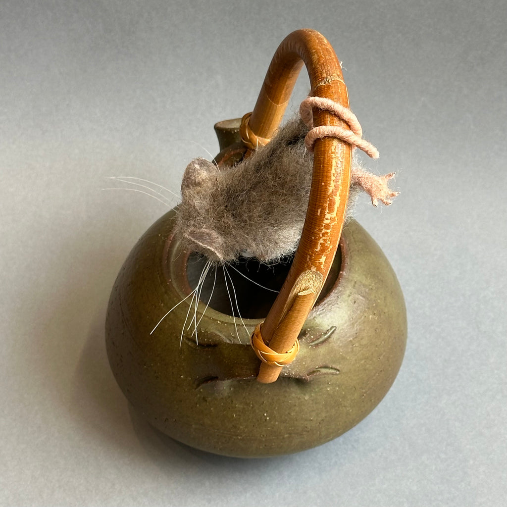 Needle Felted Mouse on a Teapot ‘Lady Grey in Search of Tea’