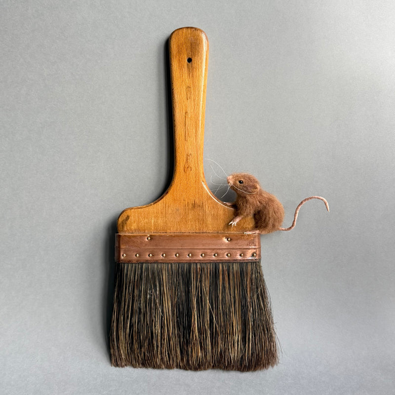 Needle Felted Mouse ‘Purdy’ on a Vintage Paintbrush