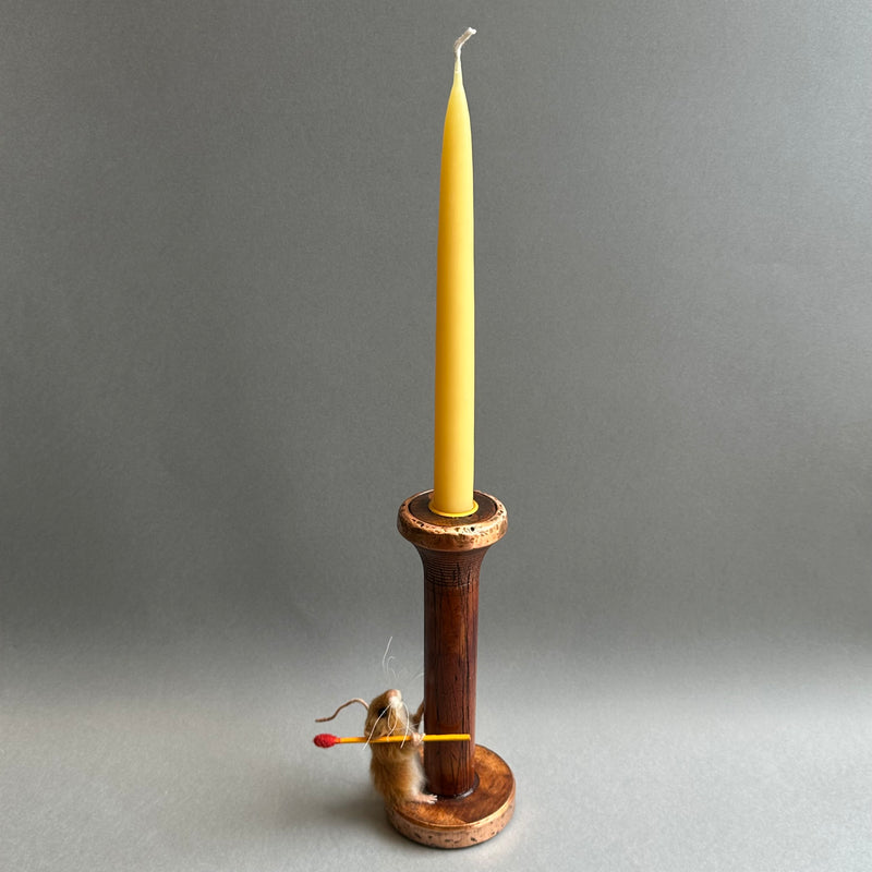 Needle Felted Mouse on a Candlestick ‘Dotty’ [with candle]
