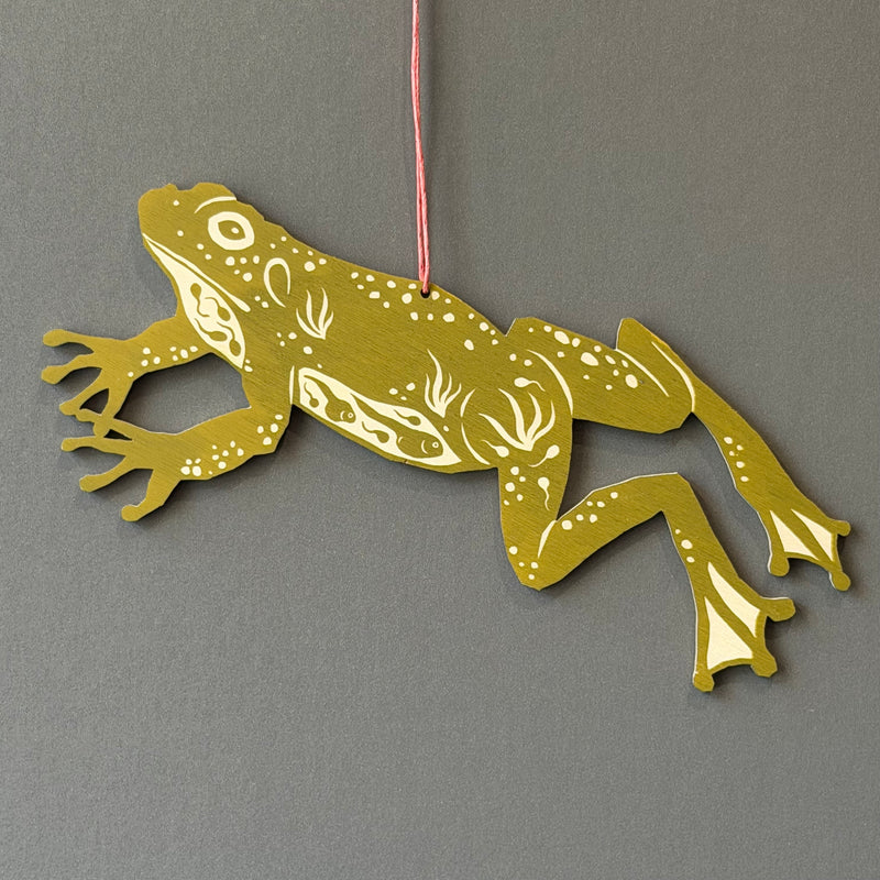 Screenprinted Wooden Decoration - Jumping Frog