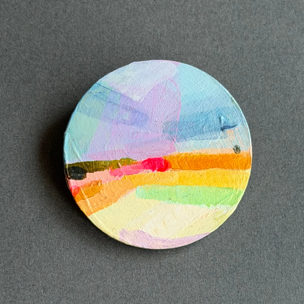 Hand-Painted Landscape Brooch - Round