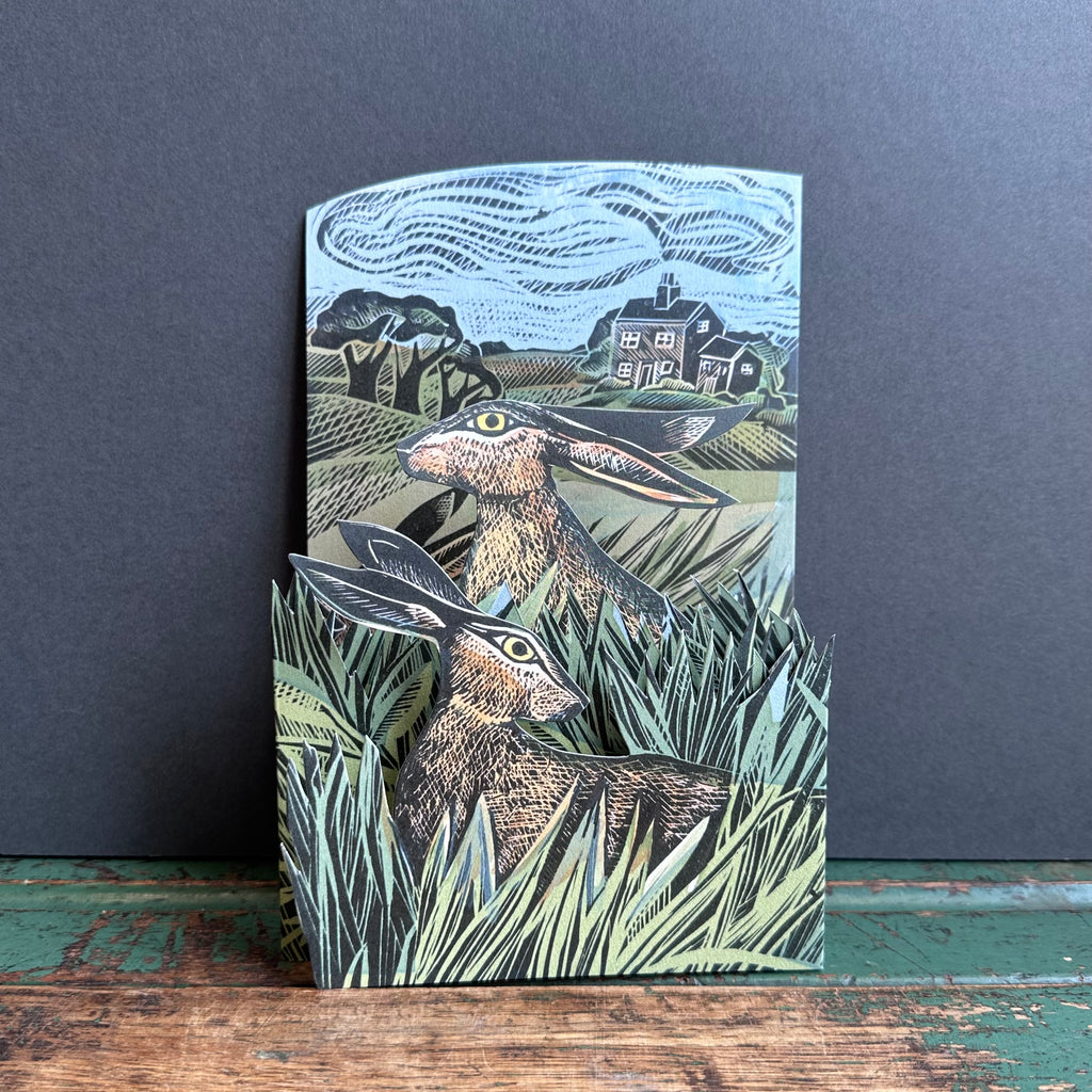 Die-Cut Card - Angela Harding - Hares and Open Fields