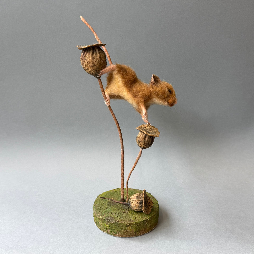 Needle Felted ‘Tove’ Mouse with Poppy Seedheads