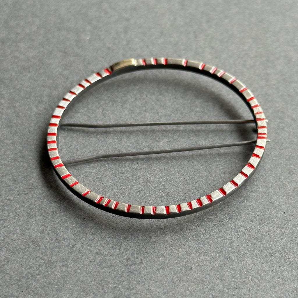 Brooch - Circle with Red & Gold Detail