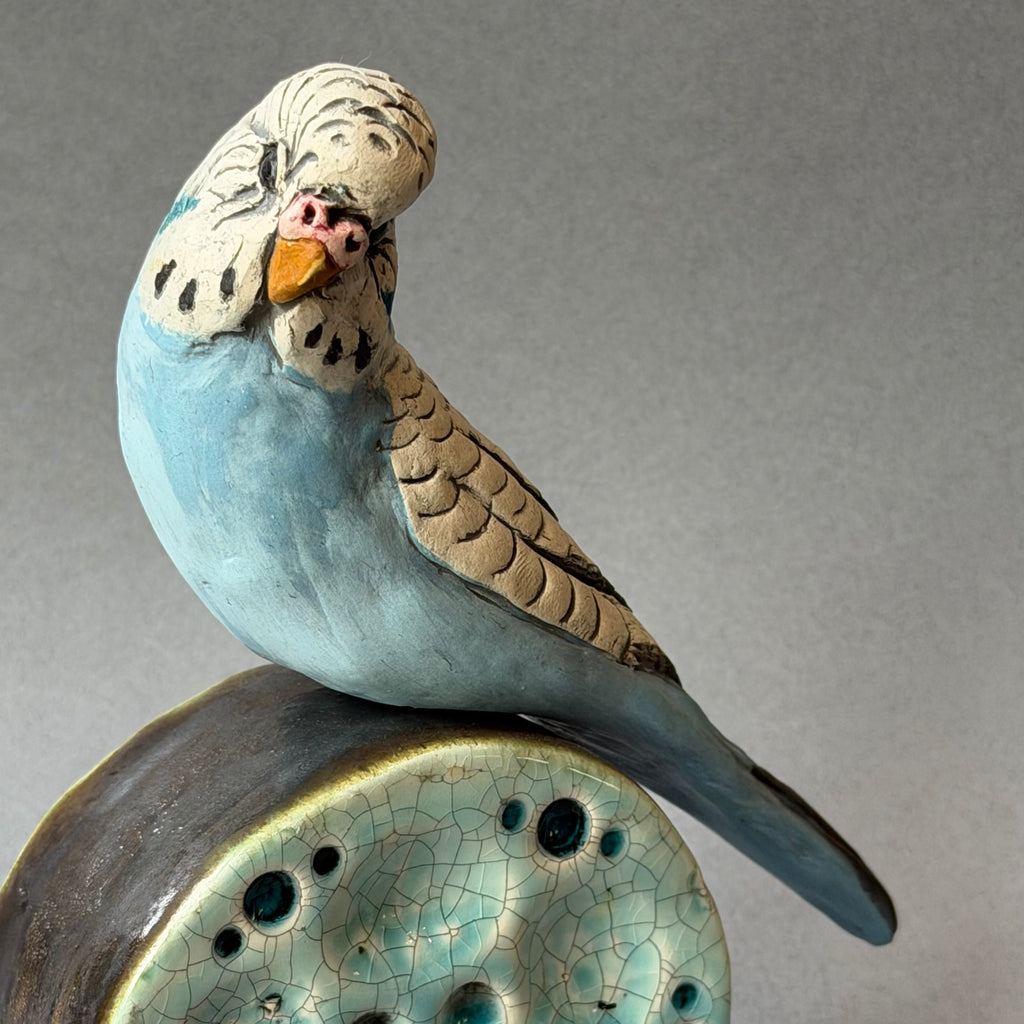 Ceramic Budgie - Single on a Plinth - Large