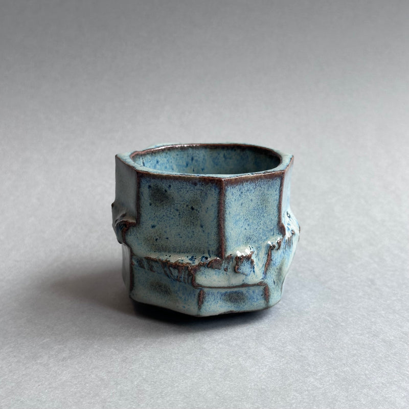 Kurinuki Tea Light Holder - Blue Rutile Glaze #F