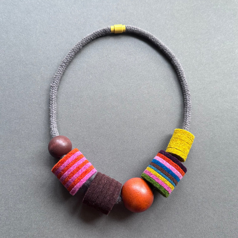 Industrial Felt, Wood & Rope Necklace 'Multi Soft'