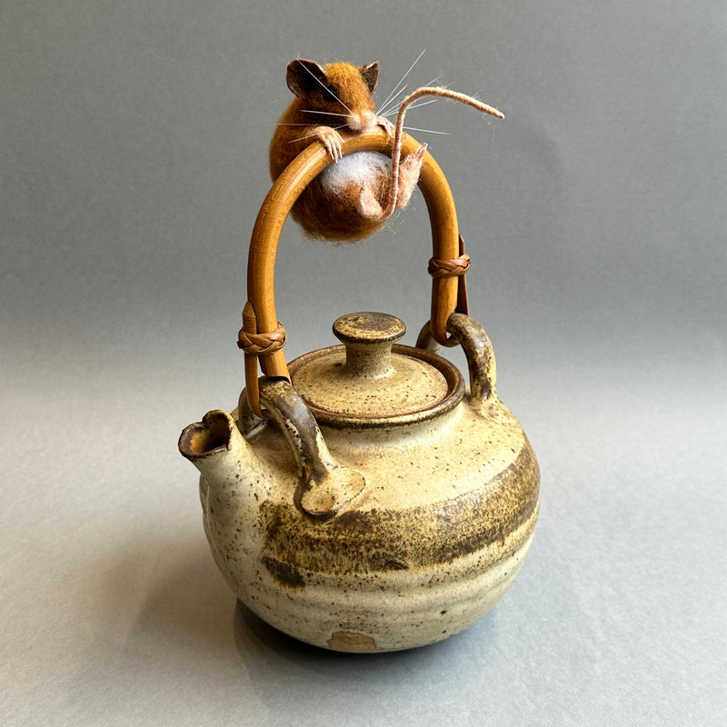 Needle Felted Mouse ‘Chestnut’ on a Vintage Teapot