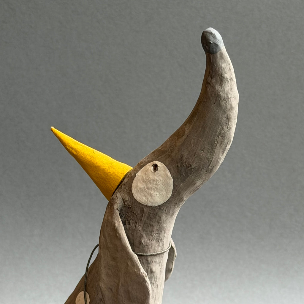 Paper Mache Sculpture ‘Woody the Dog with Party Hat’