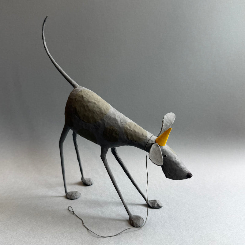 Paper Mache Sculpture ‘Zepher the Dog with Party Hat’