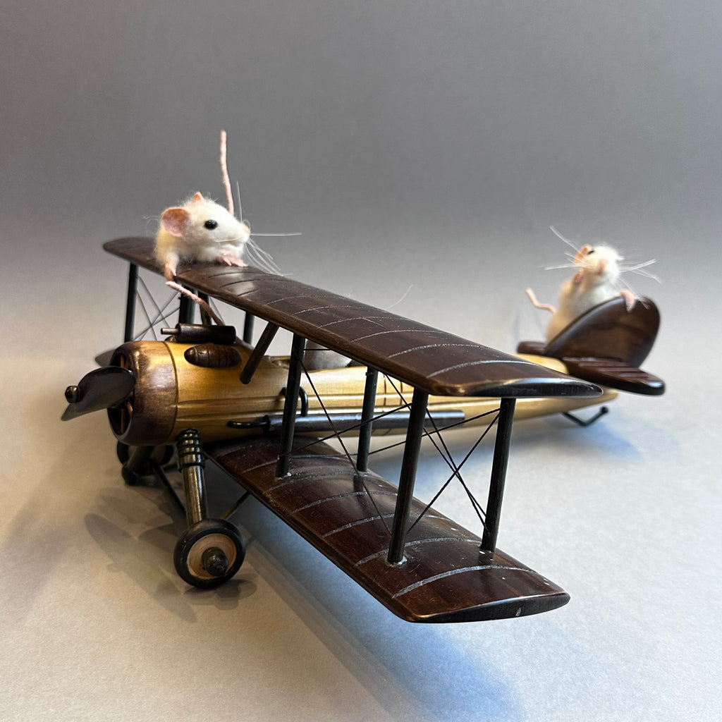 Needle Felted Mice & Wooden Plane ‘Octave & the Wright Bros’