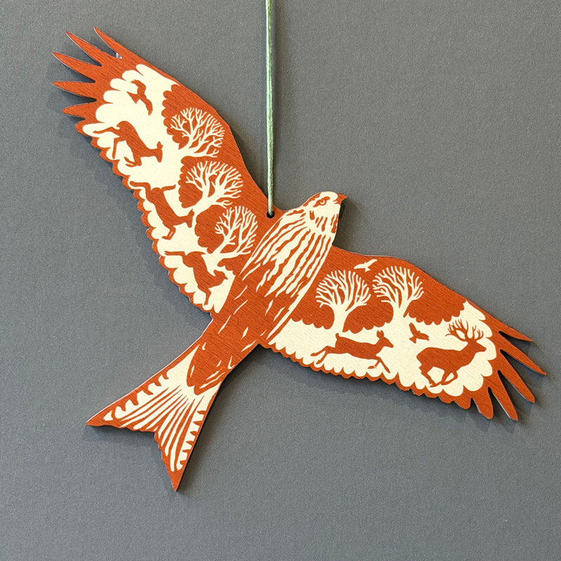 Screenprinted Wooden Decoration - Red Kite