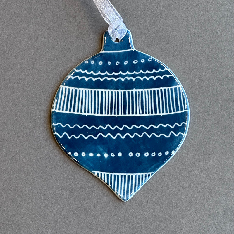 Christmas Decoration - Patterned Indigo Bauble